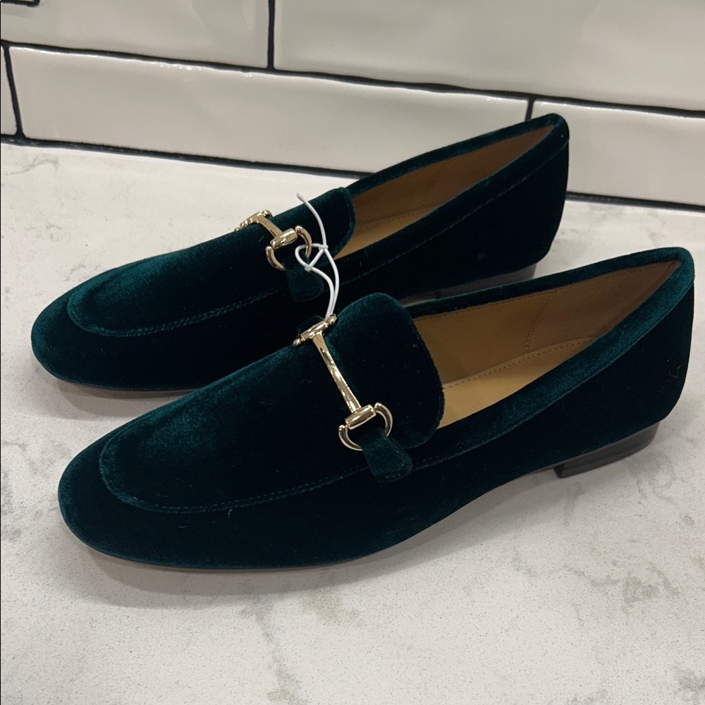 J. Crew Velvet Bit Green Elegant Holiday Loafers with Gold Accent 10 NWT - Picture 13 of 14